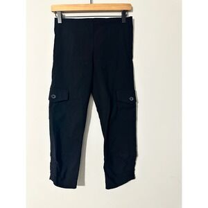 ELLIOTT LAUREN Women Black‎ Cargo Pants Ankle Crop Button Detail Size 2